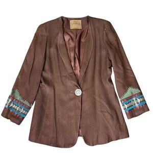 VTG Saddle Ridge Embroidered Blazer Womens L Brown Aztec Southwestern USA